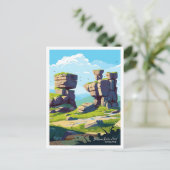 Brimham Rocks Head Vintag Illustration in England Postkarte (Stehend Vorderseite)