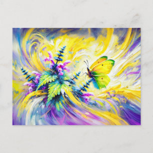 Brimstone-Schmetterling mit totem Nassöl-Blume Postkarte