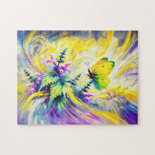 Brimstone-Schmetterling mit totem Nassöl-Blume Puzzle