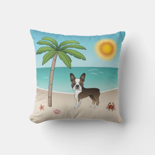 Brindle Boston Terrier an einem tropischen Sommers Kissen