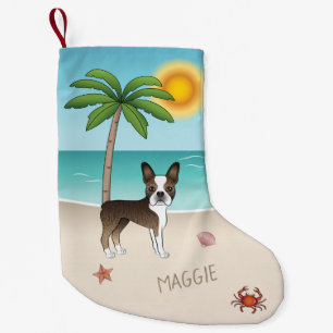Brindle Boston Terrier an einem tropischen Sommers Kleiner Weihnachtsstrumpf