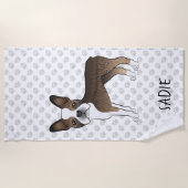 Brindle Boston Terrier Cartoon Dog & Custom Text Strandtuch (Vorderseite)
