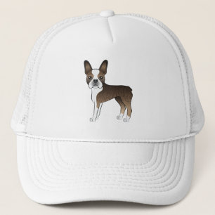 Brindle Boston Terrier Cartoon Dog Illustration Truckerkappe