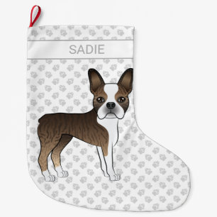 Brindle Boston Terrier Cartoon Dog & Individuelle  Großer Weihnachtsstrumpf