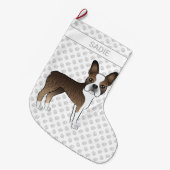 Brindle Boston Terrier Cartoon Dog & Individuelle Großer Weihnachtsstrumpf (Vorderansicht (hängend))
