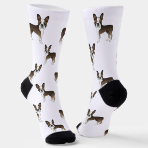 Brindle Boston Terrier Cartoon Dog Muster Socken
