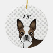 Brindle Boston Terrier Dog Head & Individuelle Nam Keramik Ornament (Vorne)