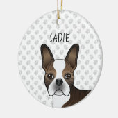 Brindle Boston Terrier Dog Head & Individuelle Nam Keramik Ornament (Links)