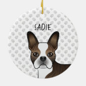 Brindle Boston Terrier Dog Head & Individuelle Nam Keramik Ornament (Hinten)