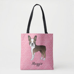 Brindle Boston Terrier Dog On Pink Hearts Tasche