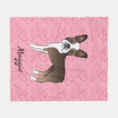 Brindle Boston Terrier Hund auf rosa Herzen und Na Fleecedecke (Vorderseite (Horizontal))