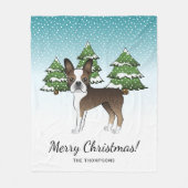 Brindle Boston Terrier in einem Winterwald Fleecedecke (Vorderseite)