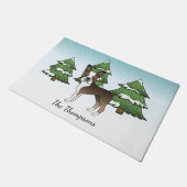 Brindle Boston Terrier in einem Winterwald & Name Fußmatte (Schrägansicht)