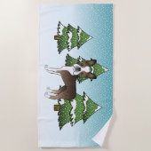 Brindle Boston Terrier in einem Winterwald Strandtuch (Vorderseite)