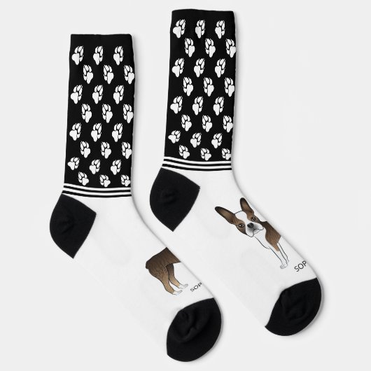 Brindle Boston Terrier mit Namen und Pasten Socken (Rechts)