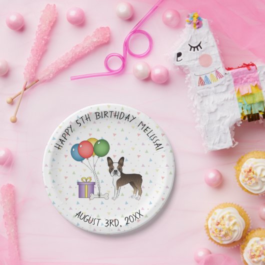 Brindle Boston Terrier Niedlich Cartoon Dog - Gebu Pappteller (Party)