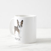 Brindle Boston Terrier Niedlich Cartoon Dog & Name Kaffeetasse (Vorderseite Links)