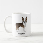 Brindle Boston Terrier Niedlich Cartoon Dog & Name Kaffeetasse (Links)