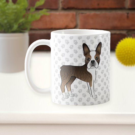 Brindle Boston Terrier Niedlich Cartoon Dog & Paws Kaffeetasse