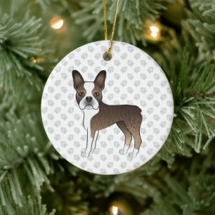 Brindle Boston Terrier Niedlich Cartoon Dog & Paws Keramik Ornament