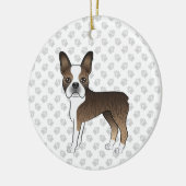 Brindle Boston Terrier Niedlich Cartoon Dog & Paws Keramik Ornament (Links)
