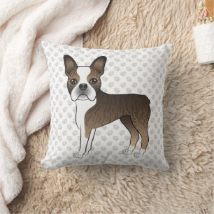 Brindle Boston Terrier Niedlich Cartoon Dog & Paws Kissen