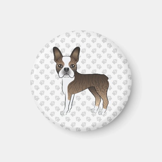 Brindle Boston Terrier Niedlich Cartoon Dog & Paws Magnet (Vorne)