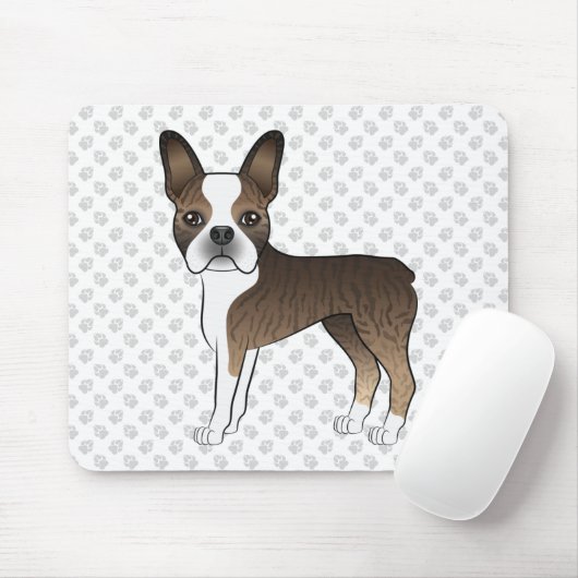 Brindle Boston Terrier Niedlich Cartoon Dog & Paws Mousepad (Mit Mouse)