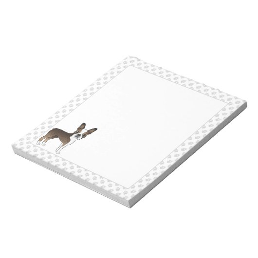 Brindle Boston Terrier Niedlich Cartoon Dog & Paws Notizblock (Rotiert)