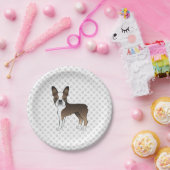 Brindle Boston Terrier Niedlich Cartoon Dog & Paws Pappteller (Party)