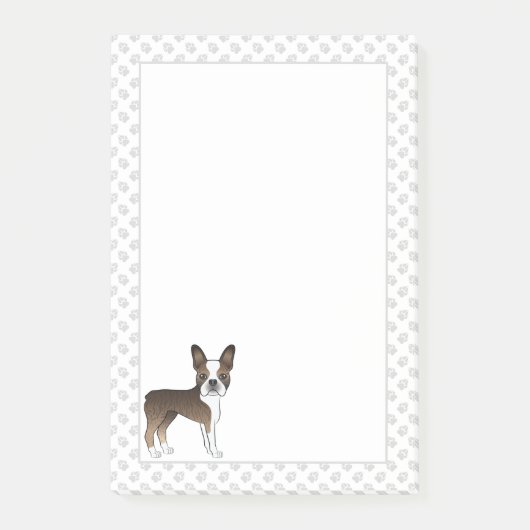 Brindle Boston Terrier Niedlich Cartoon Dog & Paws Post-it Klebezettel (Vorderseite)