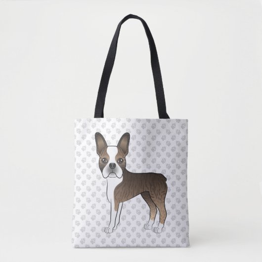 Brindle Boston Terrier Niedlich Cartoon Dog & Paws Tasche (Vorderseite)