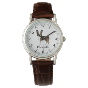 Brindle Boston Terrier Süßer Cartoon-Hund & Name Armbanduhr