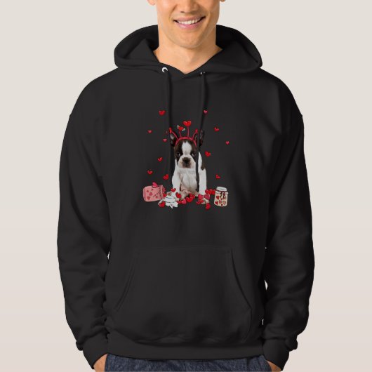 Brindle Boston Terrier With Heart Shape Valentine Hoodie (Vorderseite)