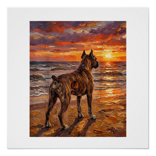 Brindle Boxer am Sunset Beach Boxer-Hunde-Kunstges Poster (Vorderseite)