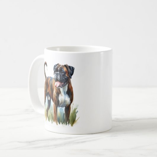 Brindle Boxer Dog in Wasserfarbe Kaffeetasse (Vorderseite Links)