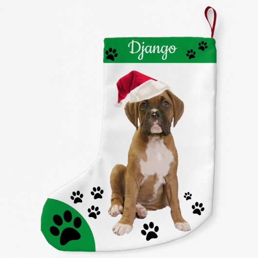 Brindle Boxer Hund, Santa Hunde Kleiner Weihnachtsstrumpf (Rückseite)