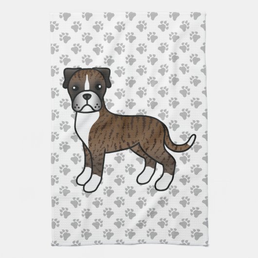 Brindle Boxer Niedlich Cartoon Dog & Paws Geschirrtuch (Vertikal)