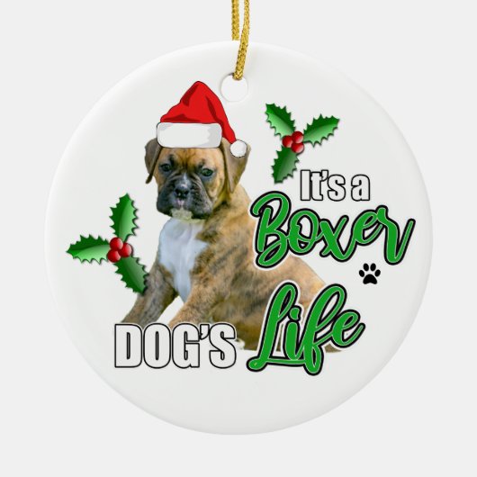 Brindle Boxer-Welpen-Weihnachtsverzierung Keramik Ornament (Vorne)