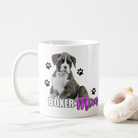 Brindle Boxer-Welpen - weißer Boxer-Hund Kaffeetasse (Mit Donut)