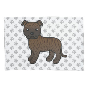 Brindle English Staffie Süßer Cartoon-Hund & Pfote Kissenbezug