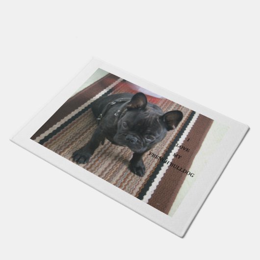 Brindle_French_Bulldog Liebe w pic Fußmatte (Schrägansicht)