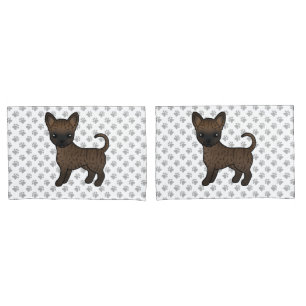 Brindle glatthaariger Chihuahua Cartoon-Hund & Pfo Kissenbezug