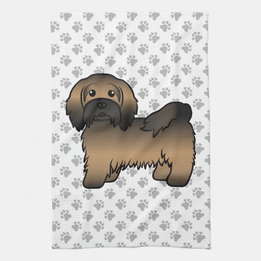 Brindle Havanese Niedlich Cartoon Dog Illustration Geschirrtuch (Vertikal)
