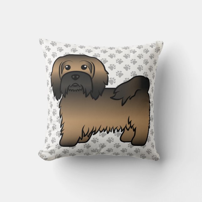 Brindle Havanese Niedlich Cartoon Dog & Paws Kissen (Vorderseite)