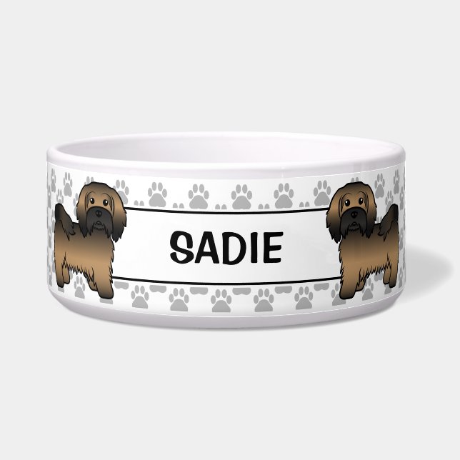 Brindle Havanese Niedlich Cartoon Dog & Paws & Nam Napf (Vorderseite)