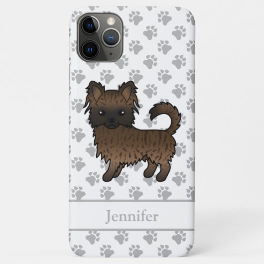 Brindle Long Coat Chihuahua Cartoon Dog & Name Case-Mate iPhone Hülle (Rückseite)