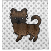 Brindle Long Coat Chihuahua Cartoon Dog & Paws Duschvorhang (Vorderseite)