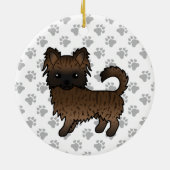 Brindle Long Coat Chihuahua Cartoon Dog & Paws Keramik Ornament (Hinten)