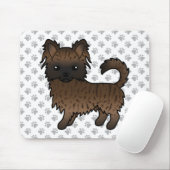 Brindle Long Coat Chihuahua Cartoon Dog & Paws Mousepad (Mit Mouse)
